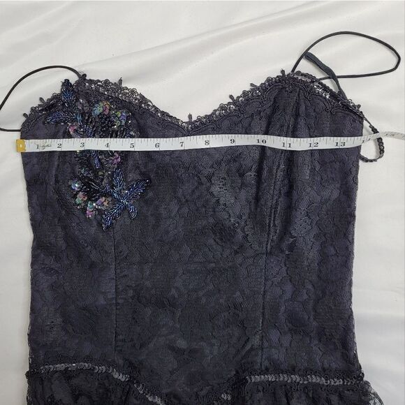 VINTAGE 80s Gunne Sax dress black sequined lace fit and flare formal XS - Picture 12 of 15